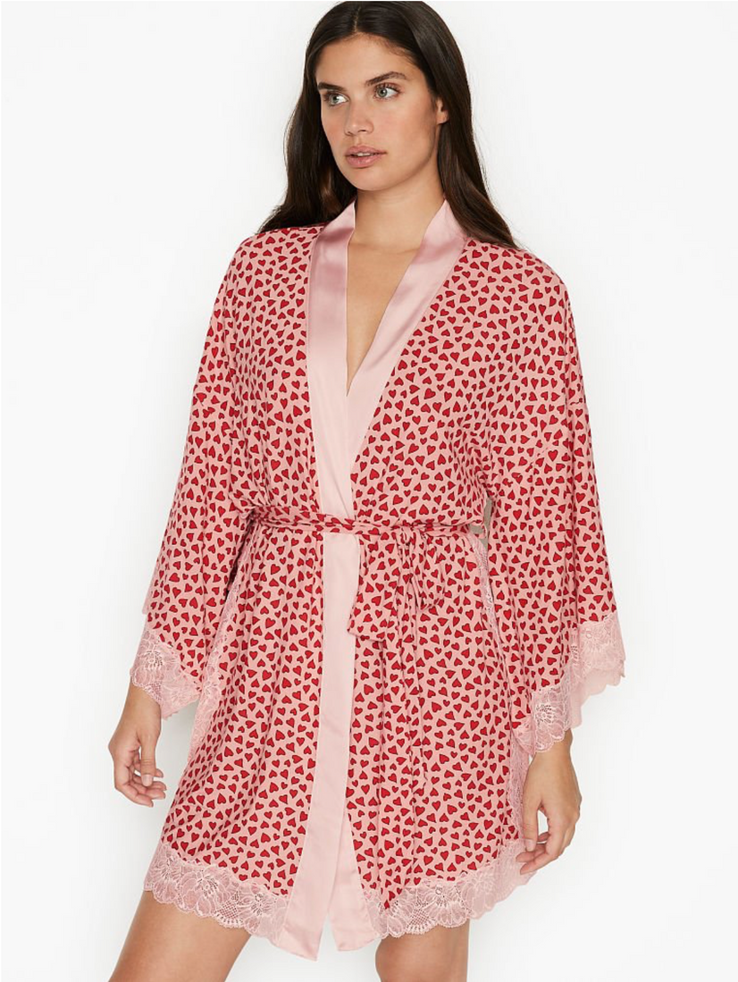 Кружевной халат с сердечками Victoria's Secret Modal Robe, XS\S
