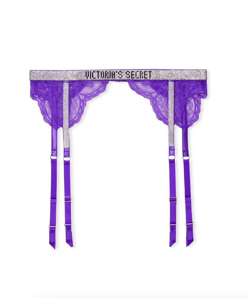 Фіолетовий мереживний пояс зі стразами Victoria's Secret Shine Strap Lace Garter Belt, XS\S