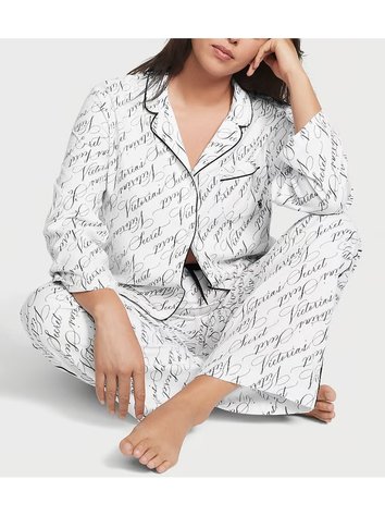 Коттоновая пижама с принтом Victoria's Secret Cotton Long PJ Set в клетку, M