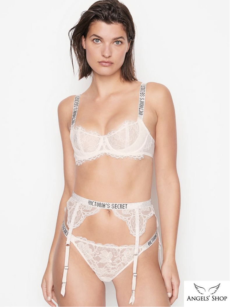Белый кружевной пояс со стразами Victoria's Secret Shine Strap Lace Garter Belt, XS\S