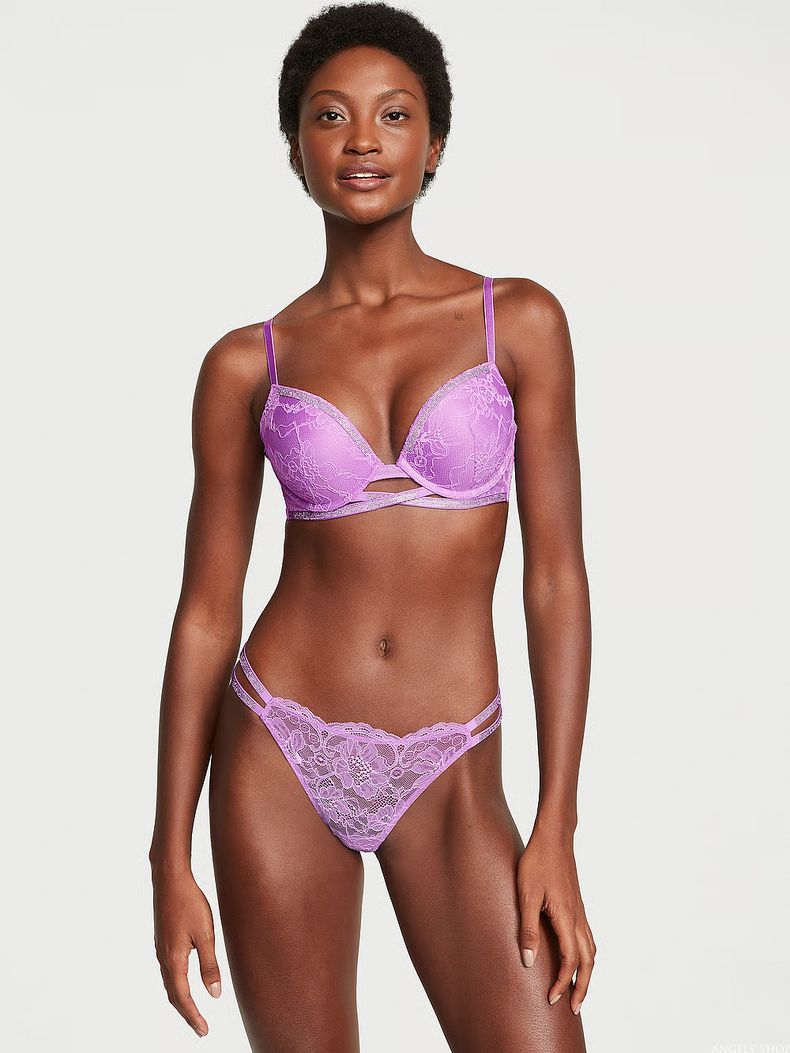 Фиолетовый комплект белья Victoria's Secret Shine Cradle Lace Push-Up , 32A