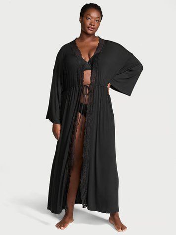 Халат SoSoft&trade; Modal Ribbed Lace-Trim Long Robe