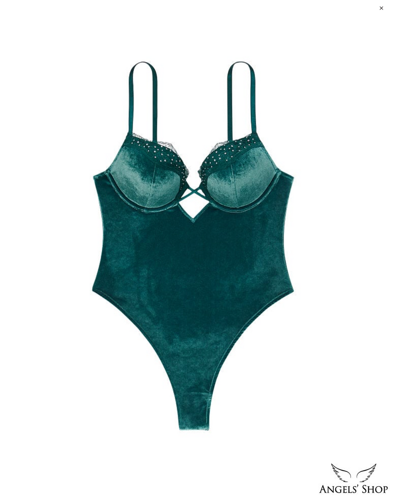 Зеленое бархатное боди с двойным пуш-ап Victoria's Secret Bombshell Velvet Teddy, XS