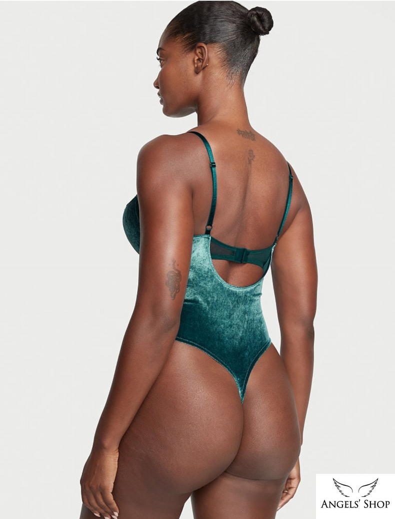 Зеленое бархатное боди с двойным пуш-ап Victoria's Secret Bombshell Velvet Teddy, XS