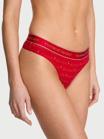 Красные трусики-стринги Logo Cotton Thong Panty Victoria&rsquo;s Secret красный