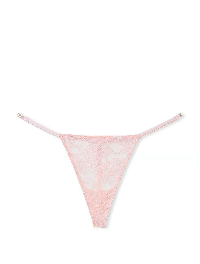 Женские бежевые трусики со стразами Victoria's Secret Bombshell Shine V-string Panty, XS