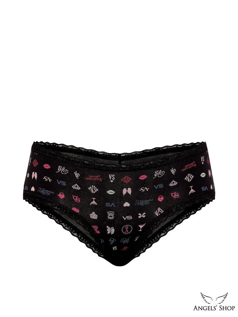 Чорні з принтом трусики-чіки Cotton Lace-Waist Cheeky Panty черный;с принтом