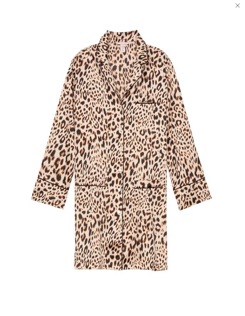 Леопардовая атласная ночная рубашка Victoria’s Secret Satin Button-Down Sleepshirt, XS