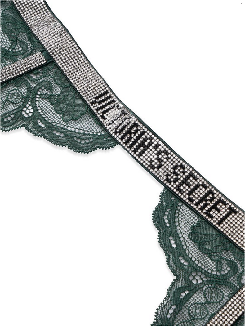 Зеленый кружевной пояс со стразами Victoria's Secret Shine Strap Lace Garter Belt, XS\S