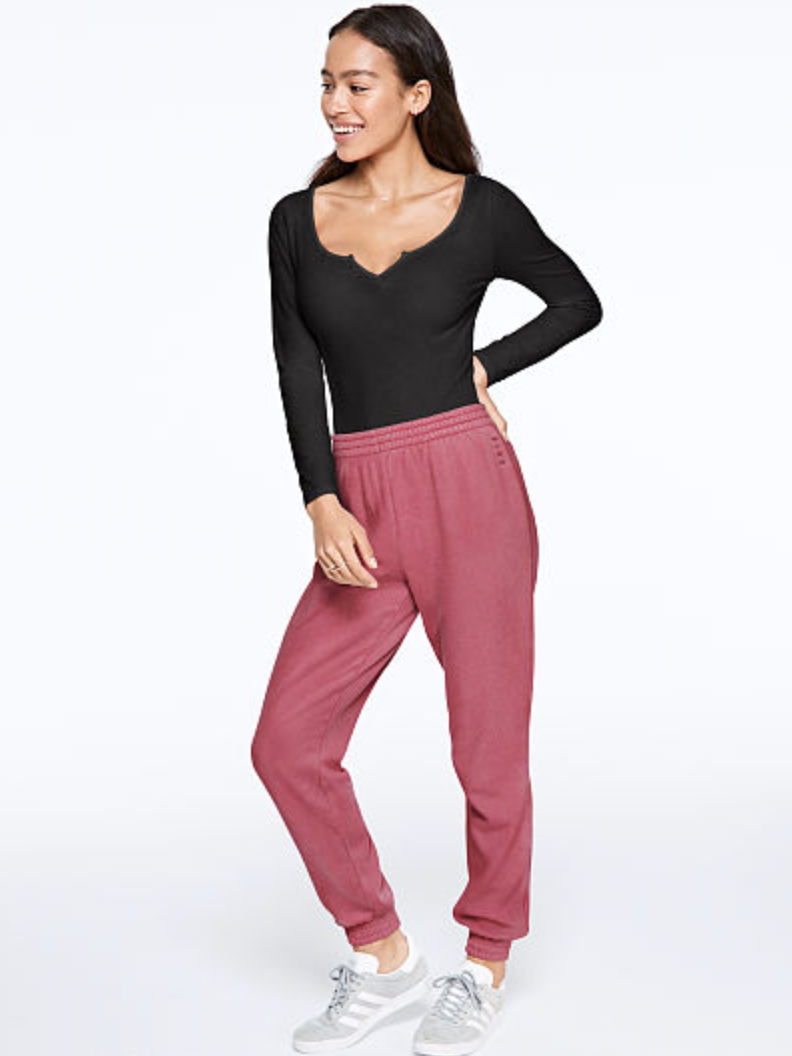 Черное коттоновое боди Victoria's Secret Pink Bodysuit Long Sleeves Lightweight, XS