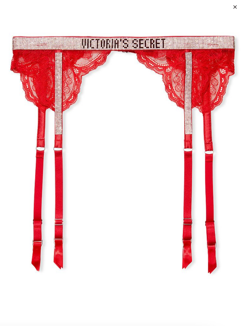 Красный кружевной пояс со стразами Victoria's Secret Shine Strap Lace Garter Belt, XS\S