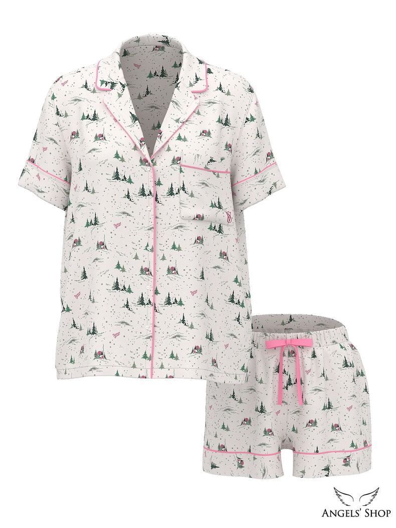 Белая пижама с принтом Flannel Short Pajama Set Victoria's Secret белый