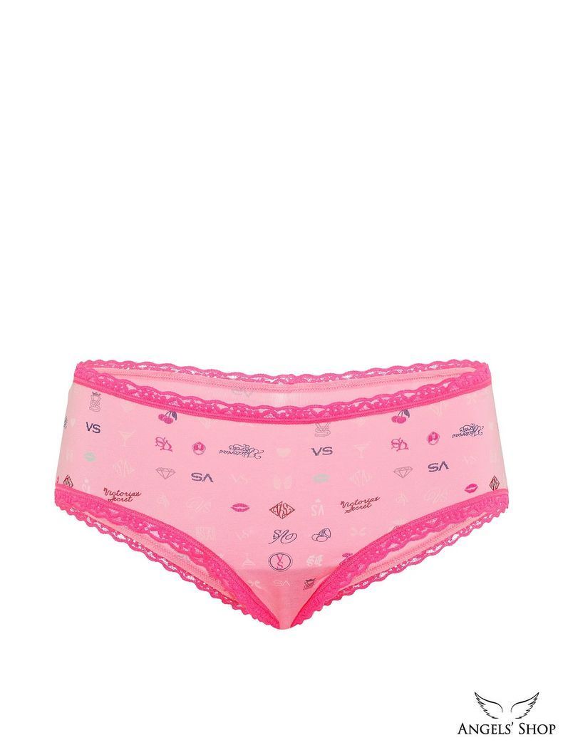 Рожеві з принтом трусики-чіки Cotton Lace-Waist Cheeky Panty розовый;с принтом