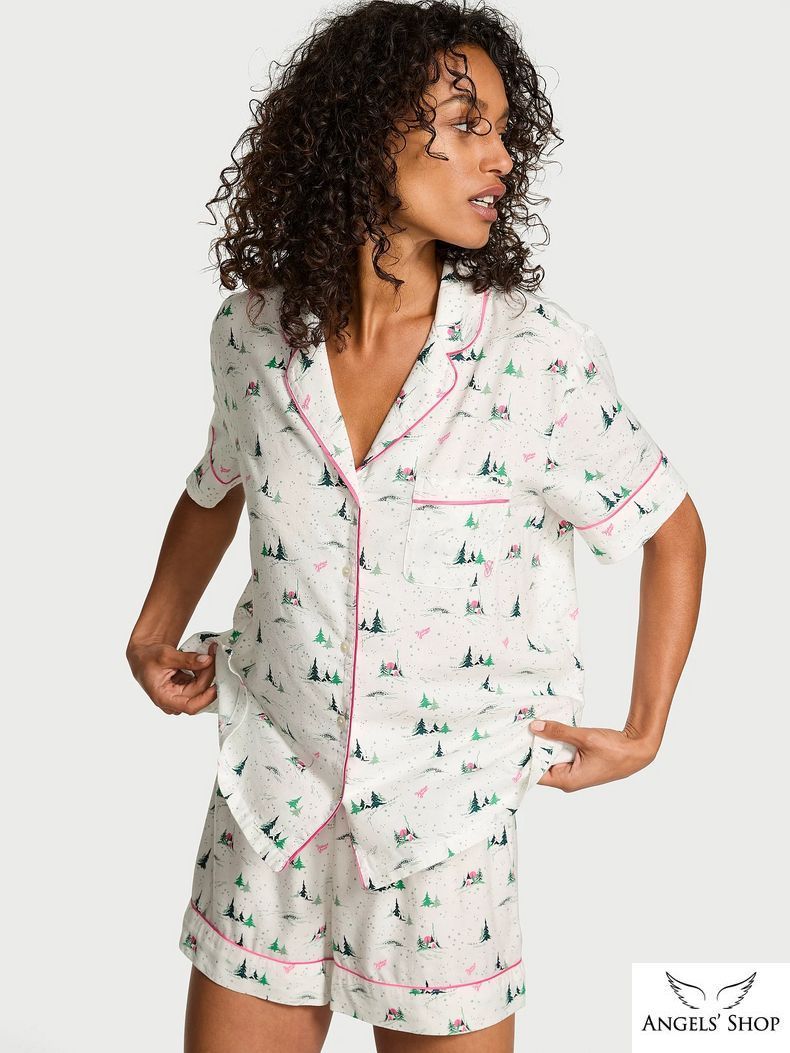 Белая пижама с принтом Flannel Short Pajama Set Victoria's Secret белый