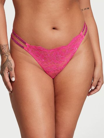 Женские кружевные трусики со стразами Victoria's Secret Bombshell Shine Strap Thong Panty Lace, XS