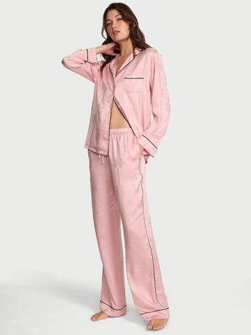 Сатинова піжама Signature Satin Bow Stripe Long Pajama Set
