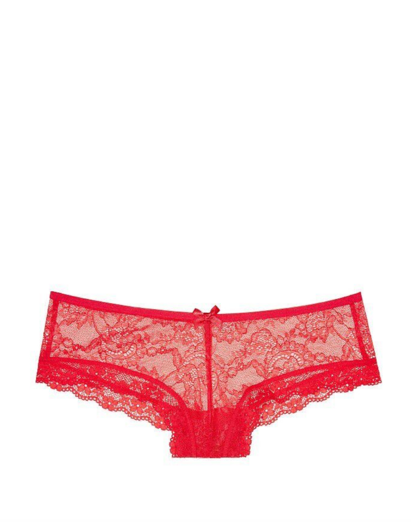 Женские кружевные красные трусики Victoria's Secret Lace Cheeky, XS