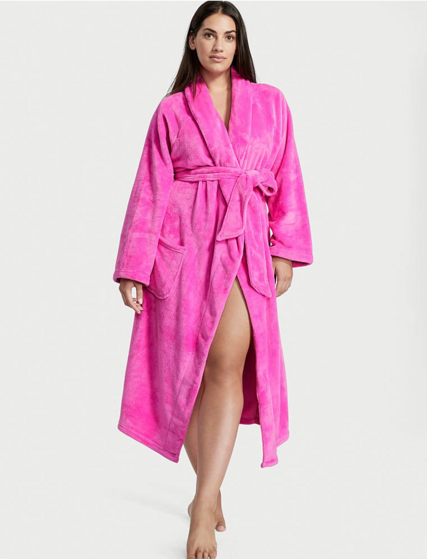 Розовый плюшевый халат Victoria's Secret Plush Long Robe, XS\S