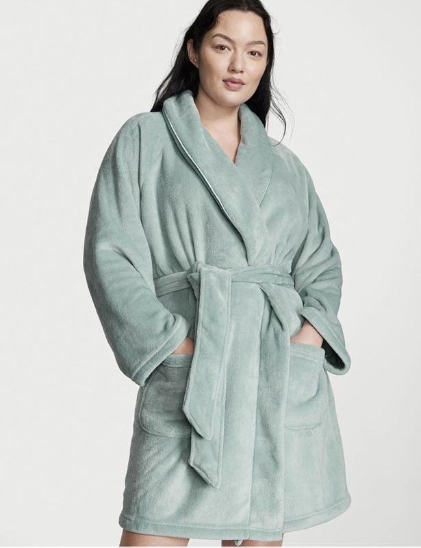 Мятный плюшевый халат Victoria’s Secret Logo Short Cozy Robe, M\L