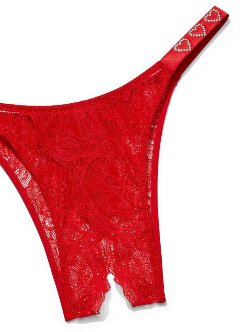 Женские красные трусики со стразами Victoria's Secret Very Sexy Ouvert Brazilian Panty Lipstick, XS