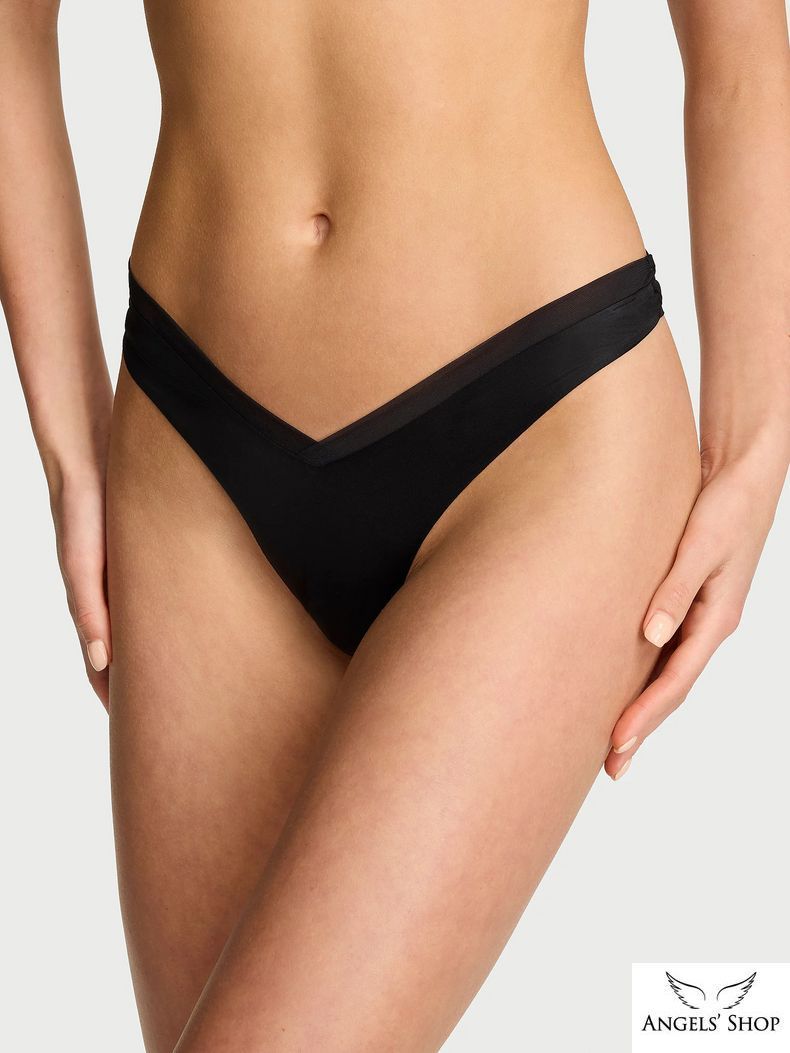 Черные трусики-стринги Smooth Mesh-Trim Thong Panty черный