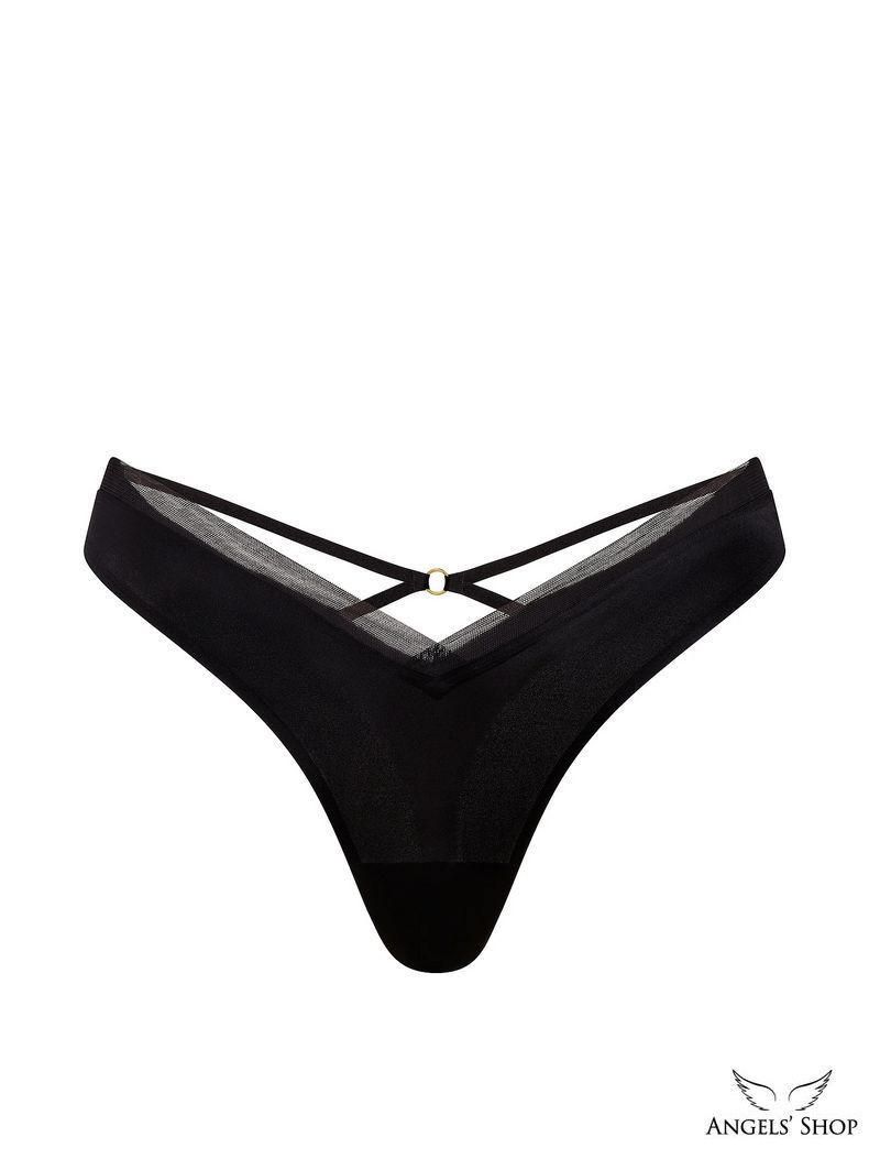 Черные трусики-стринги Smooth Mesh-Trim Thong Panty черный
