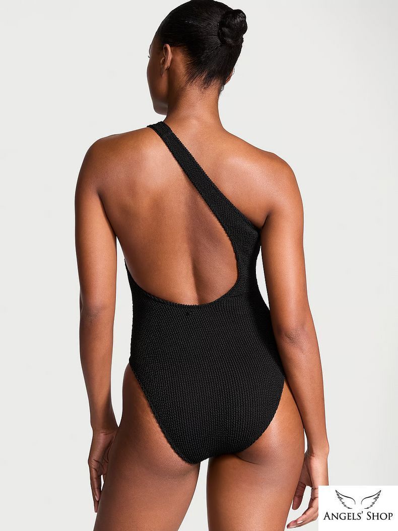 Черный сдельный купальник Crinkle One-Shoulder Victoria's Secret