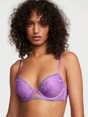 Фиолетовый бюстгальтер со стразами с пуш-ап Victoria's Secret Shine Cradle Lace Push-Up Bra, 32A