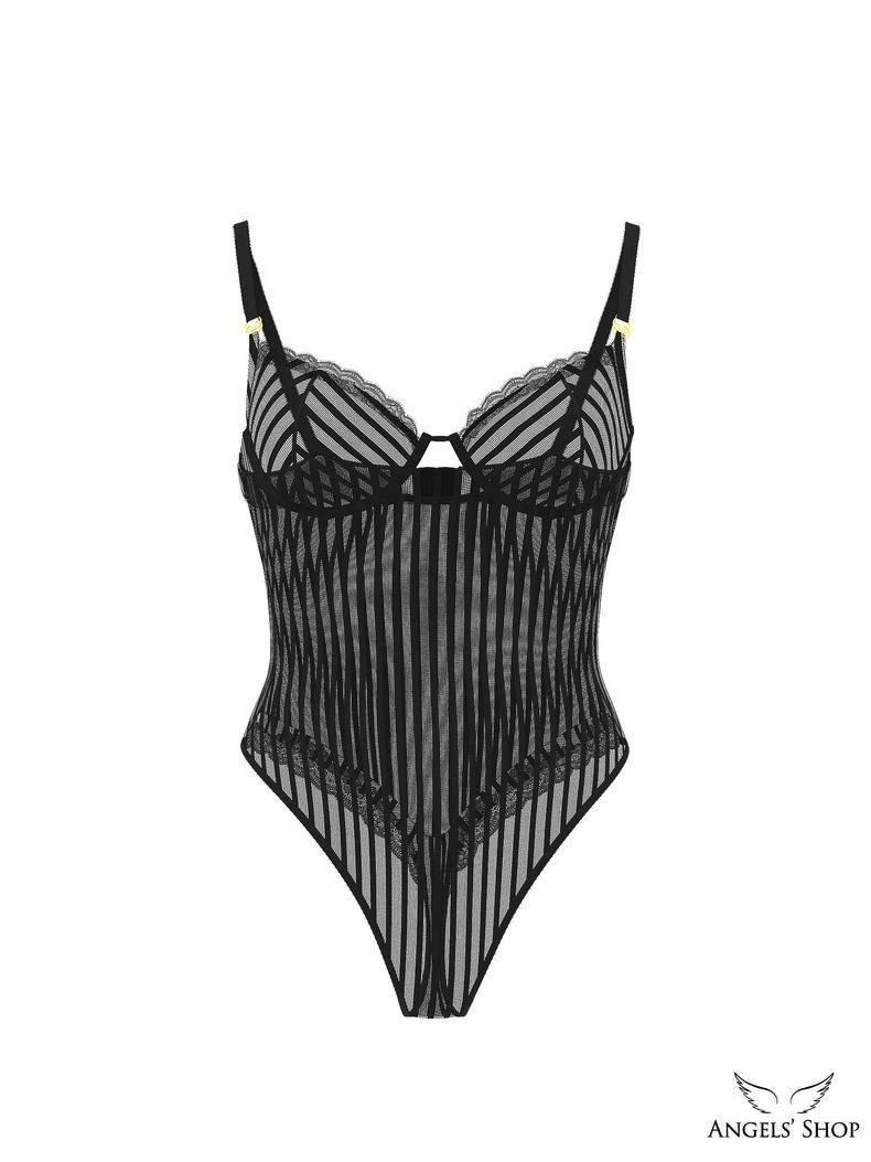 Боди Tease Sheer Stripe Lace-Trim Cupped Bodysuit Victoria's Secret