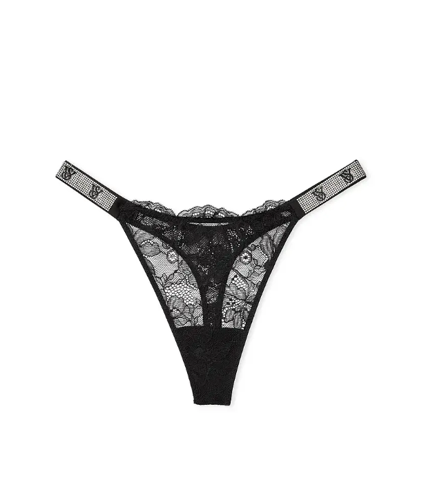 Женские черные трусики со стразами Victoria's Secret Bombshell Shine V-string Panty, XS