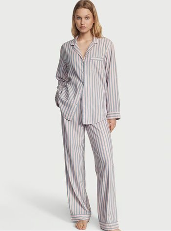 Коттоновая пижама в полоску Victoria's Secret Cotton Long PJ Set в клетку, L