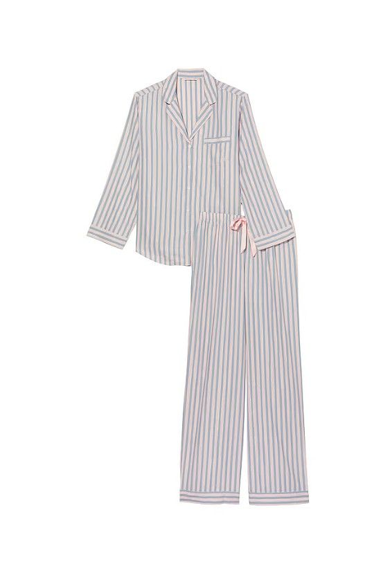 Коттоновая пижама в полоску Victoria's Secret Cotton Long PJ Set в клетку, L