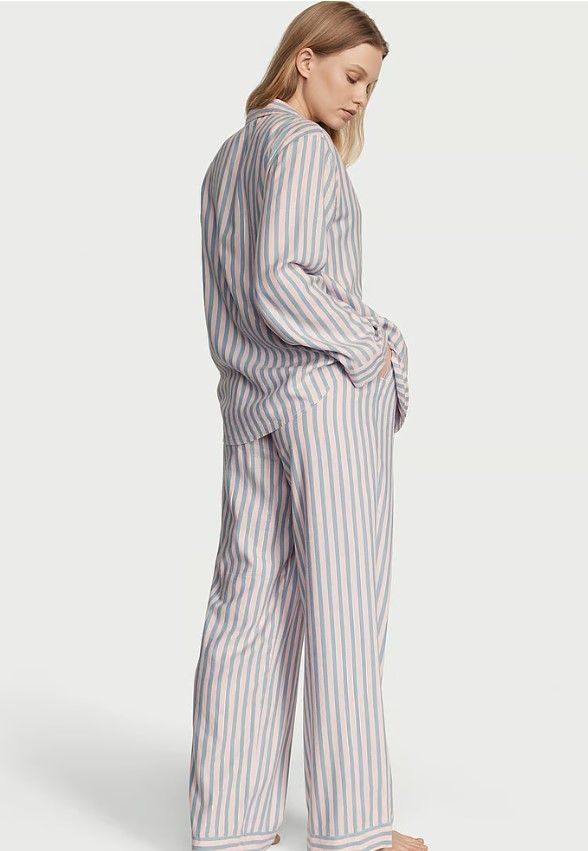 Коттоновая пижама в полоску Victoria's Secret Cotton Long PJ Set в клетку, L