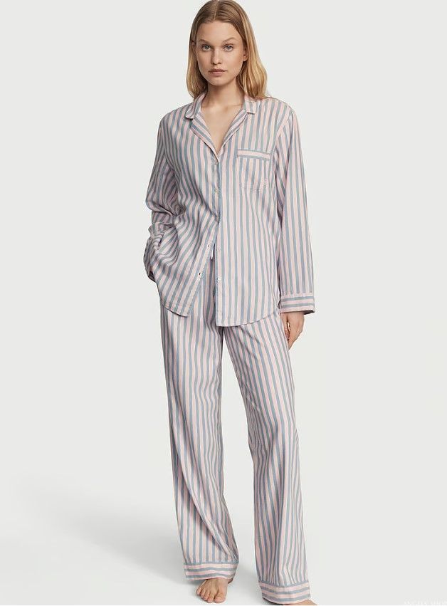 Коттоновая пижама в полоску Victoria's Secret Cotton Long PJ Set в клетку, XS