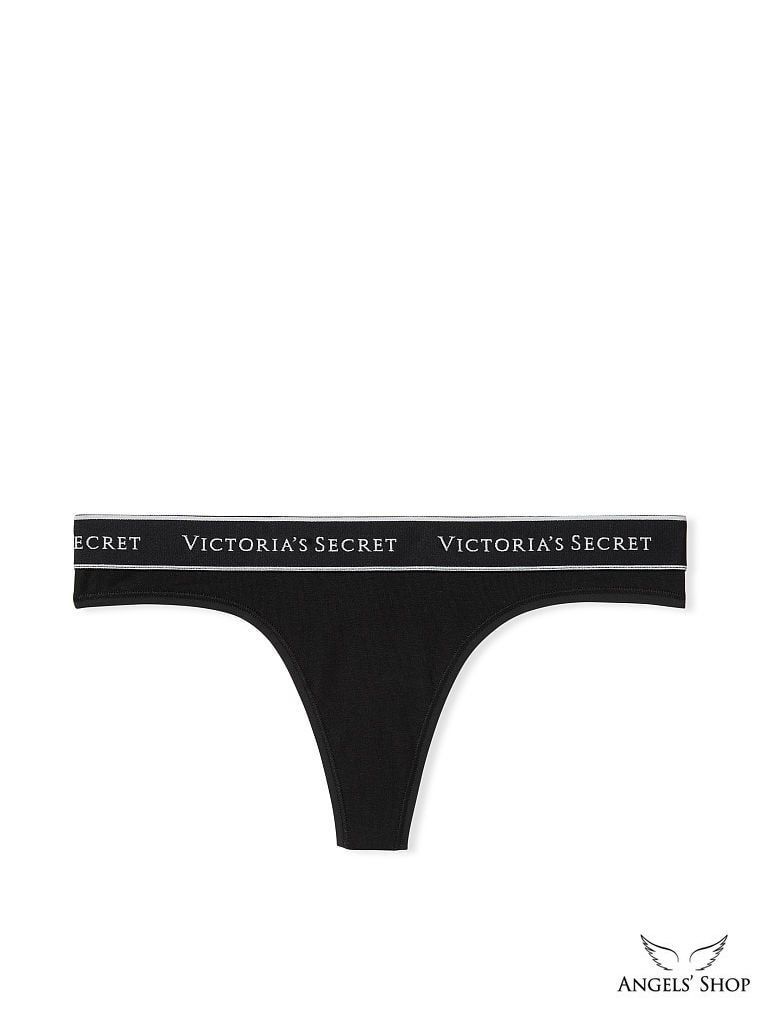 Женские коттоновые черные трусики стринги Victoria's Secret, S