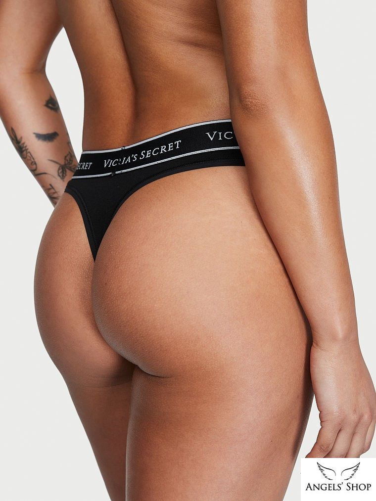Женские коттоновые черные трусики стринги Victoria's Secret, S