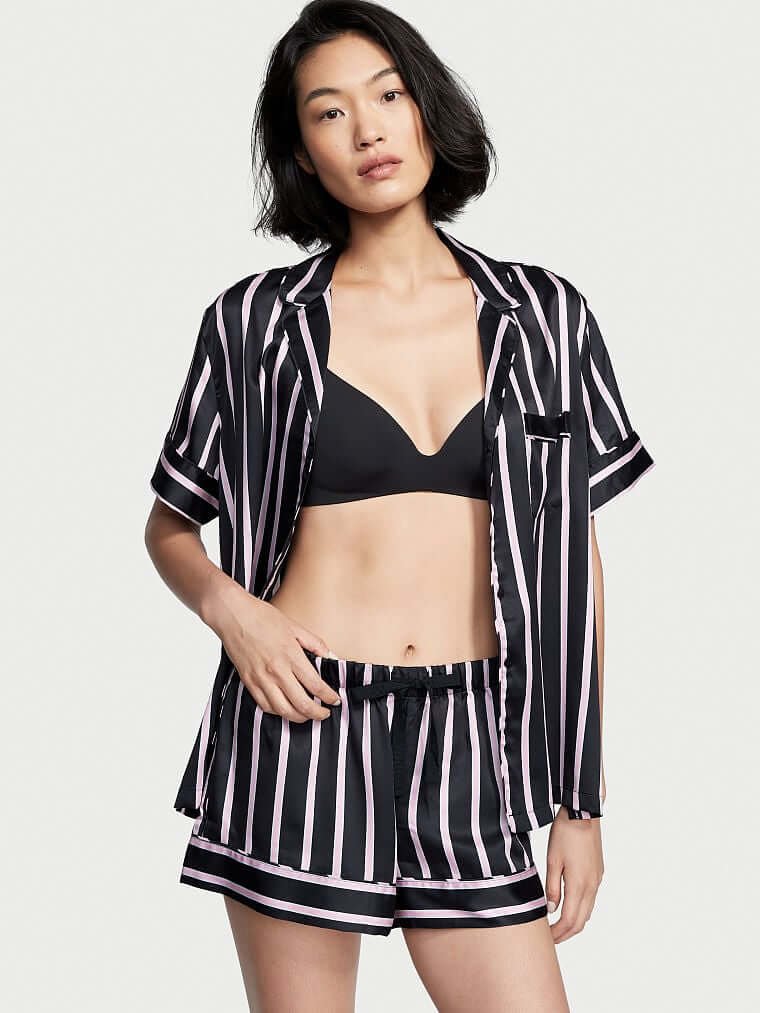 Сатиновая пижама с шортами в полоску Victoria's Secret Satin Short PJ Set, L