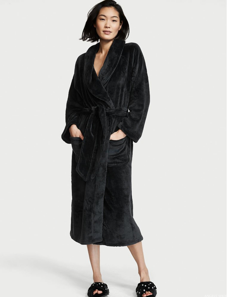 Чорний плюшевий халат Victoria’s Secret Plush Long Robe, M\L