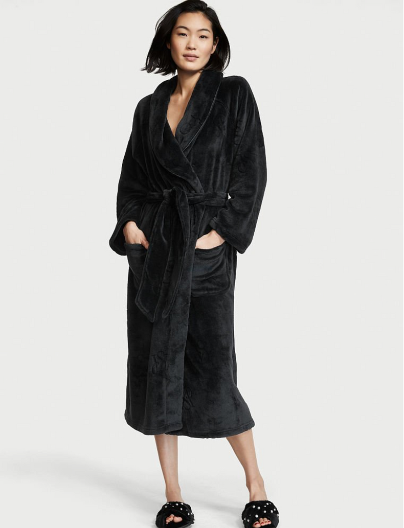 Черный плюшевый халат Victoria’s Secret Plush Long Robe, M\L