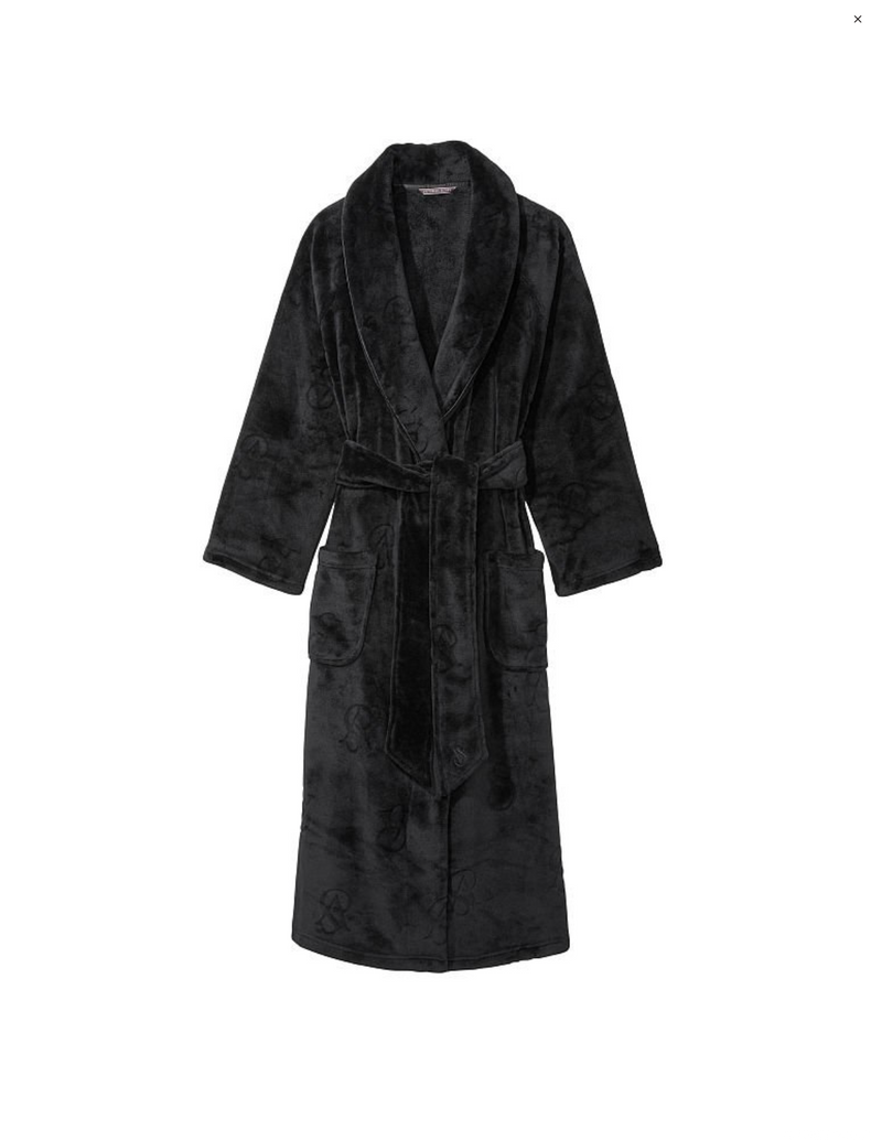 Черный плюшевый халат Victoria’s Secret Plush Long Robe, M\L