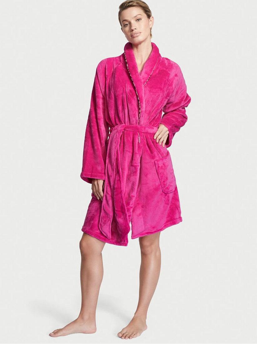 Розовый плюшевый халат Victoria's Secret Logo Short Cozy Robe, XS\S