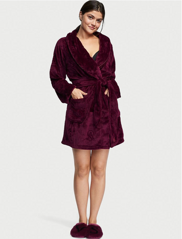 Теплый плюшевий халат Victoria’s Secret Logo Short Cozy Robe, XS\S