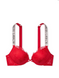 Красный кружевной комплект белья со стразами Victoria’s Secret Embelished Strap Crystal Logo, 32B, XS