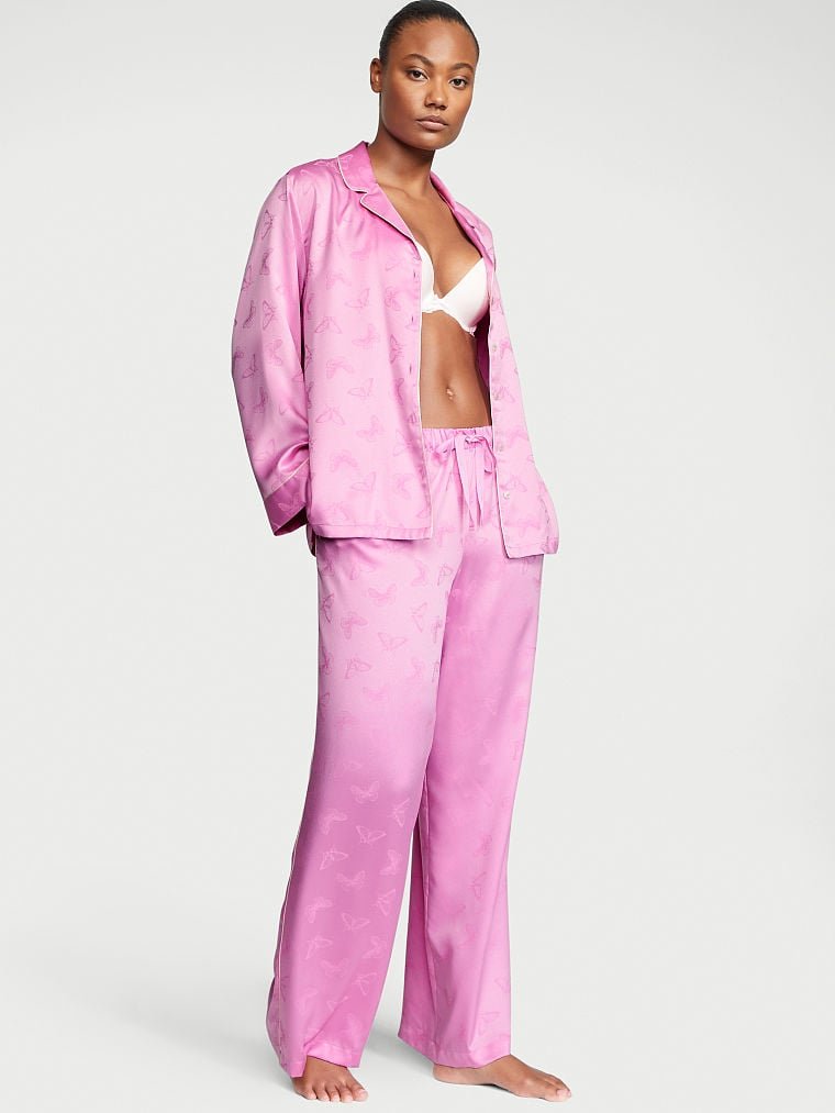 Сатиновая пижама Victoria's Secret The Satin Long PJ Set Pink, XS