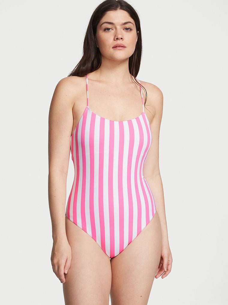 Суцільний купальник у рожеву смужку Victoria's Secret Essential Scoop One-Piece Swimsuit, M