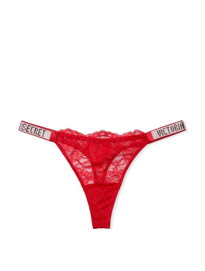 Красный кружевной комплект белья со стразами Victoria’s Secret Embelished Strap Crystal Logo, 32B, XS