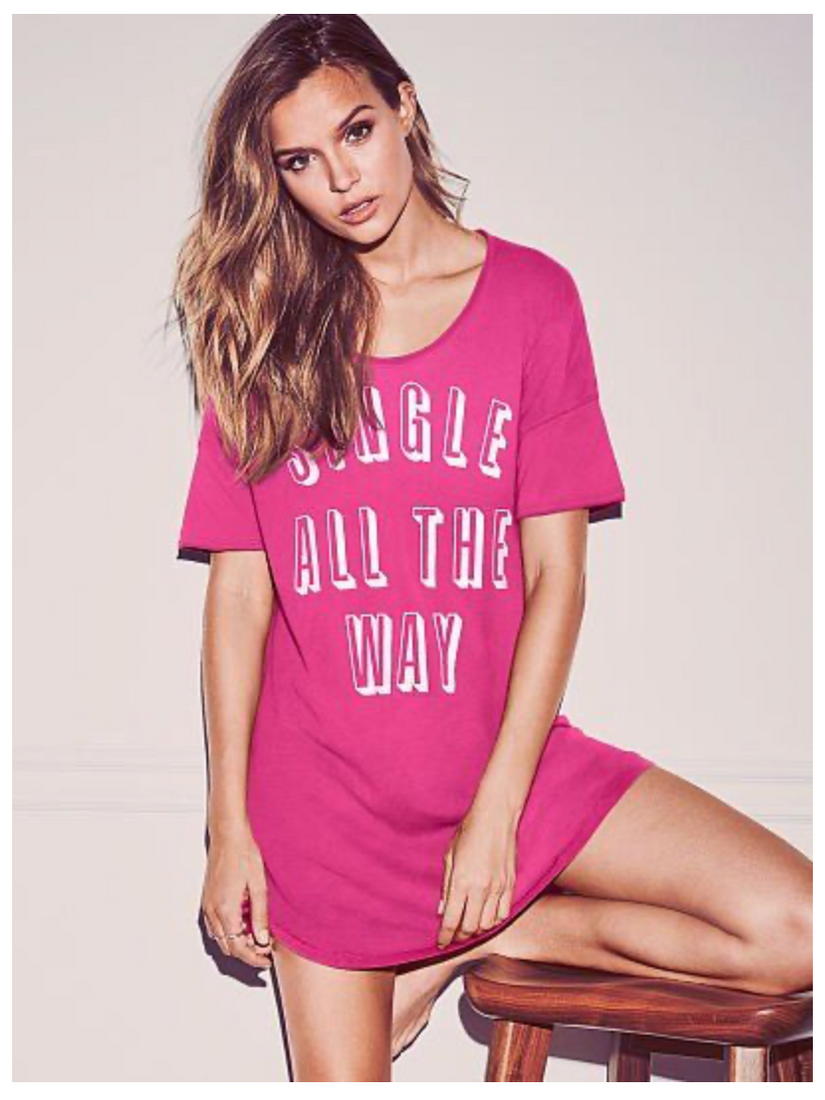 Рожева нічна сорочка з написом Victoria's Secret Long Sleeve Sleep Shirt, XS