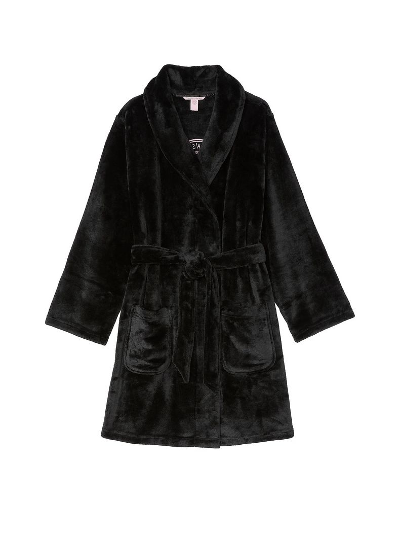 Чорний плюшевий халат Victoria's Secret Short Cozy Robe, XS\S