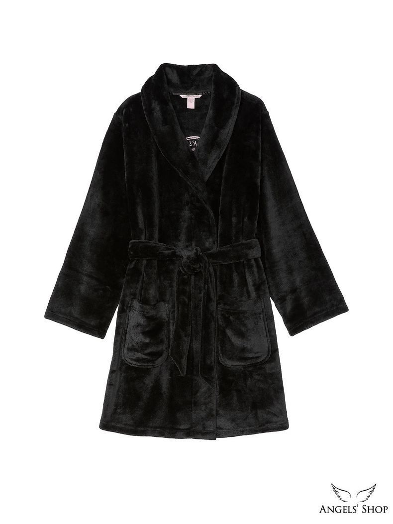 Чорний плюшевий халат Victoria's Secret Short Cozy Robe, XS\S