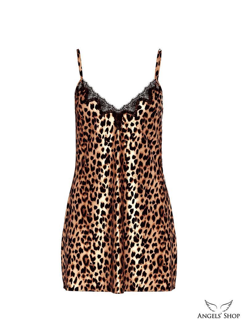 Сатиновий пеньюар з мереживом леопардовий Satin Rose Lace-Trim Mini Slip Dress леопардовий